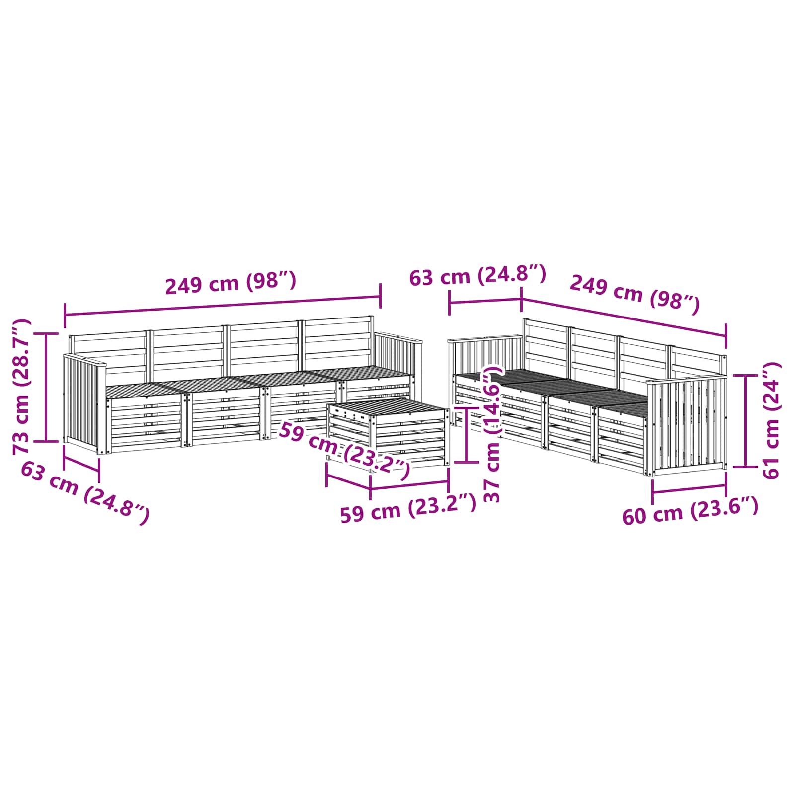 Sedežne garniture 9 pcs Naravna Masiven les akacije - slika 10