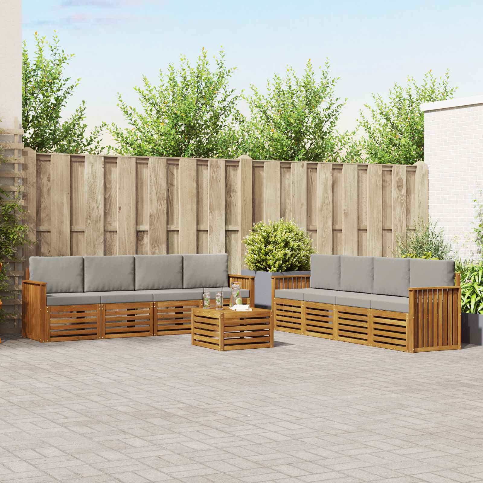 Sedežne garniture z blazino 9 pcs Naravna in svetlo siva