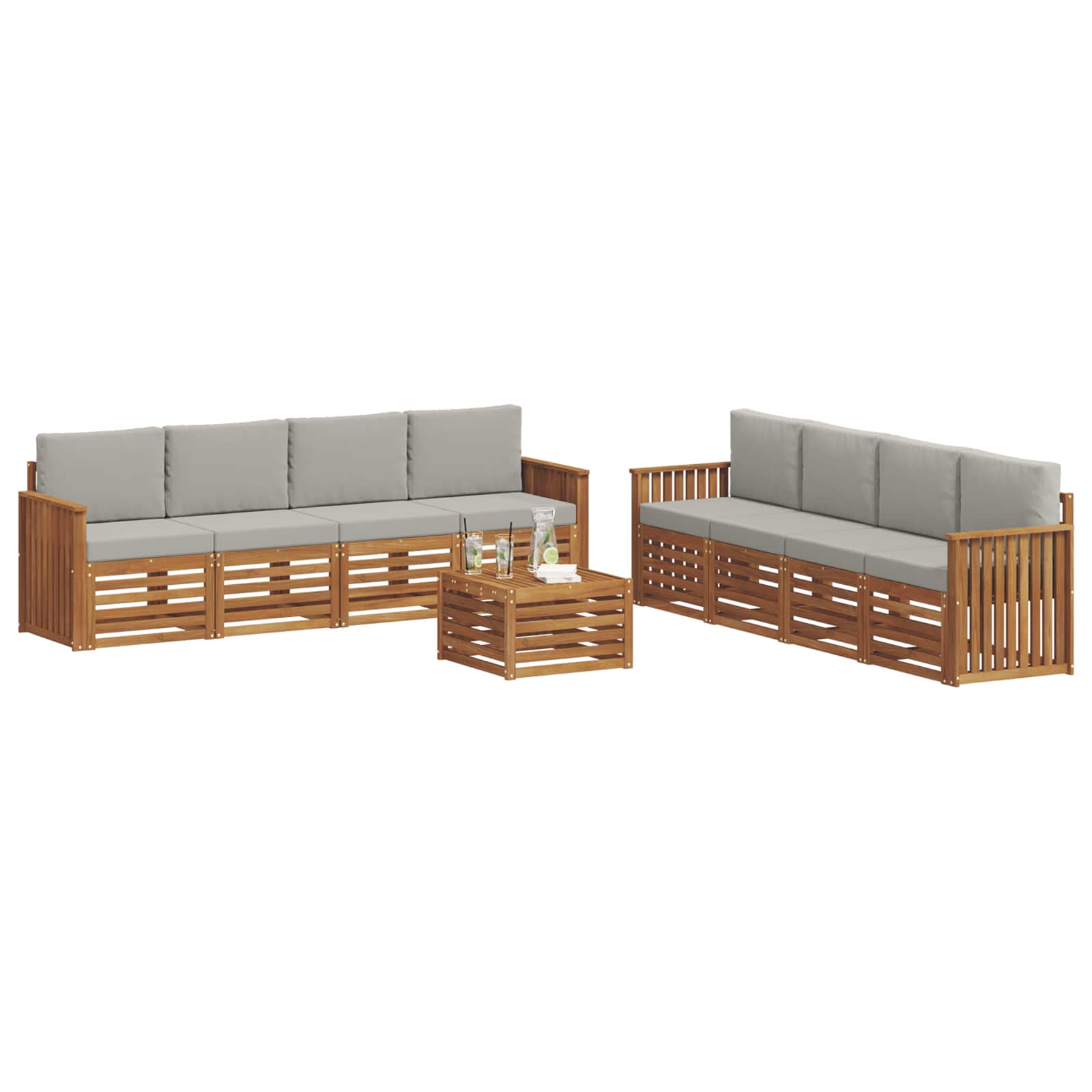 Sedežne garniture z blazino 9 pcs Naravna in svetlo siva - slika 3