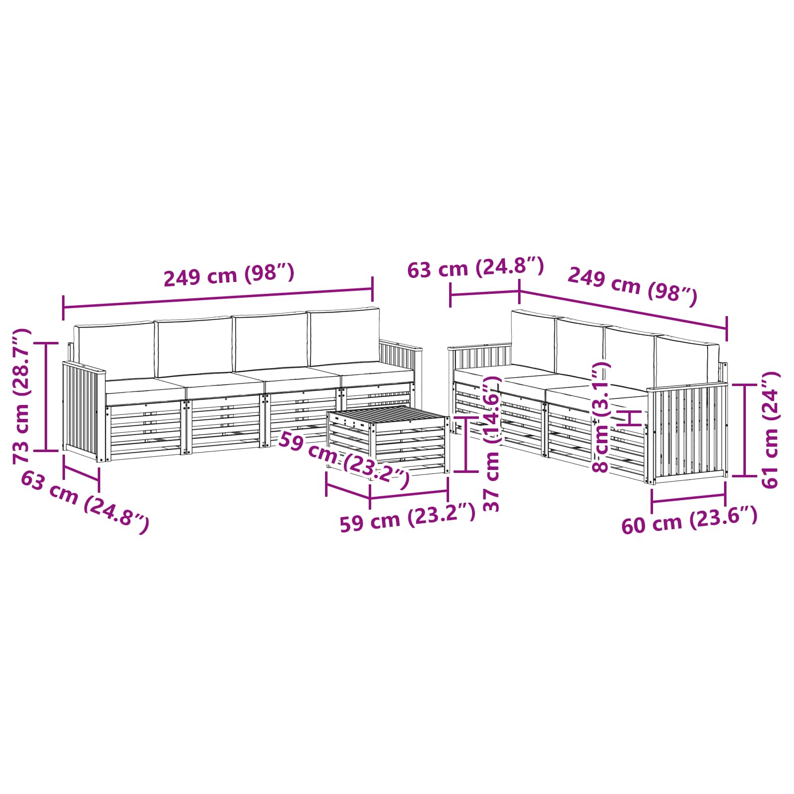 Sedežne garniture z blazino 9 pcs Naravna in svetlo siva - slika 9