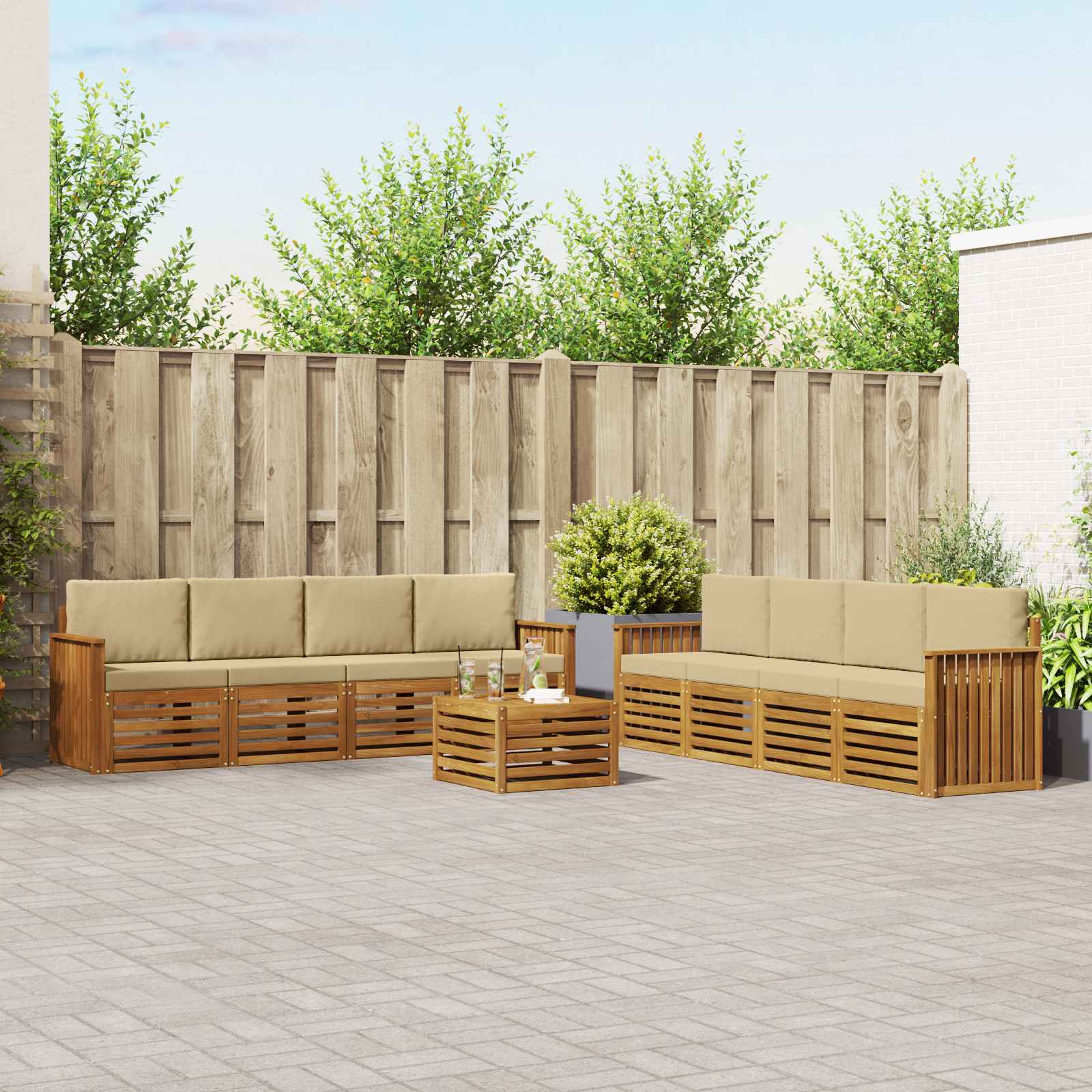 vidaXL Buiten bankenset 9 st 8-zits Natuurlijk en Beige