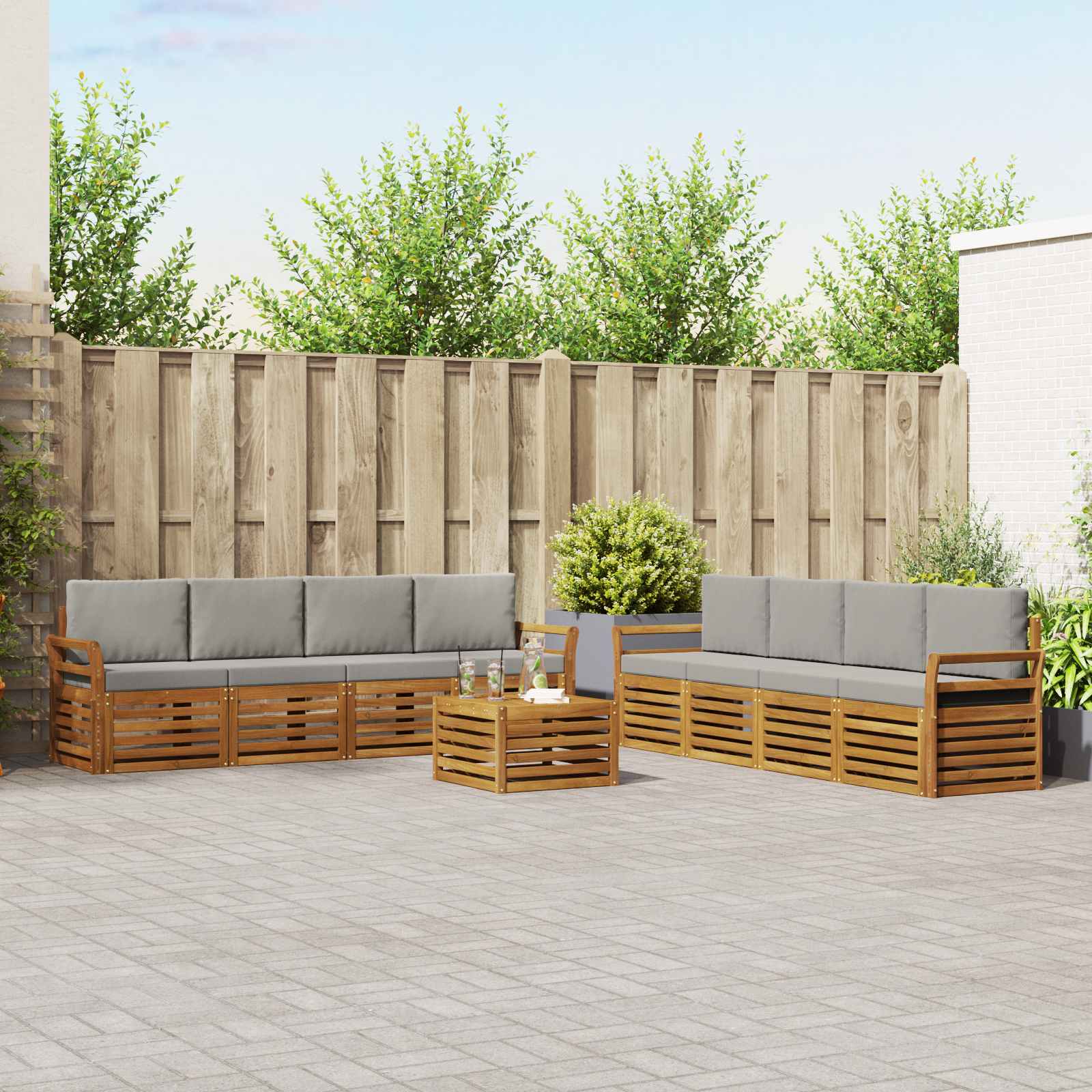 Sofa-Sets 9 pcs Natuurlijk en Lichtgrijs Massief Acaciahout image 1