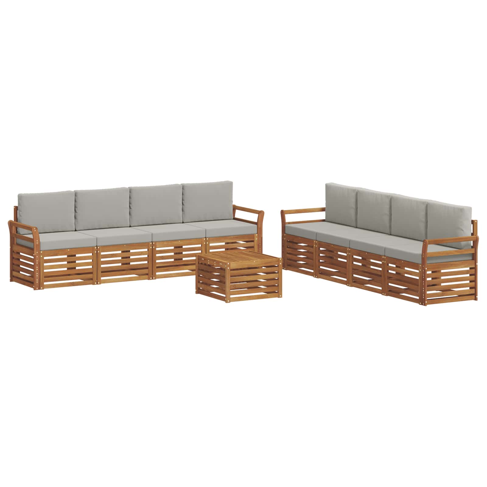 Sofa-Sets 9 pcs Natuurlijk en Lichtgrijs Massief Acaciahout image 2