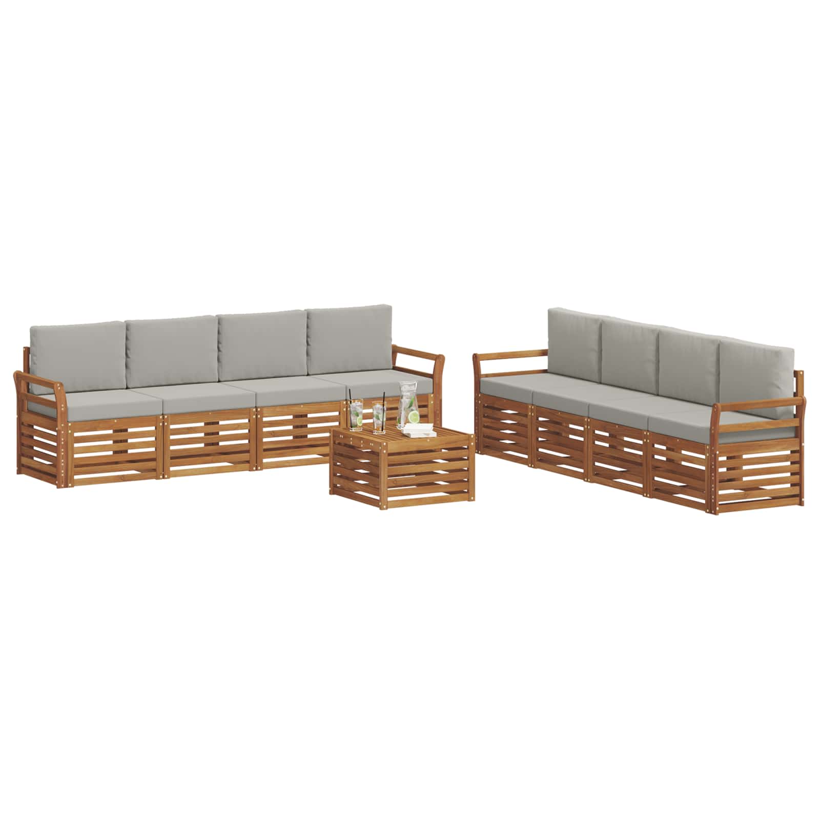 Sofa-Sets 9 pcs Natuurlijk en Lichtgrijs Massief Acaciahout image 3