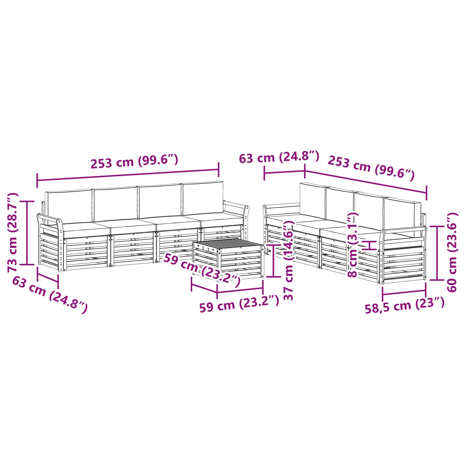 Sofa-Sets 9 pcs Natuurlijk en Lichtgrijs Massief Acaciahout image 8