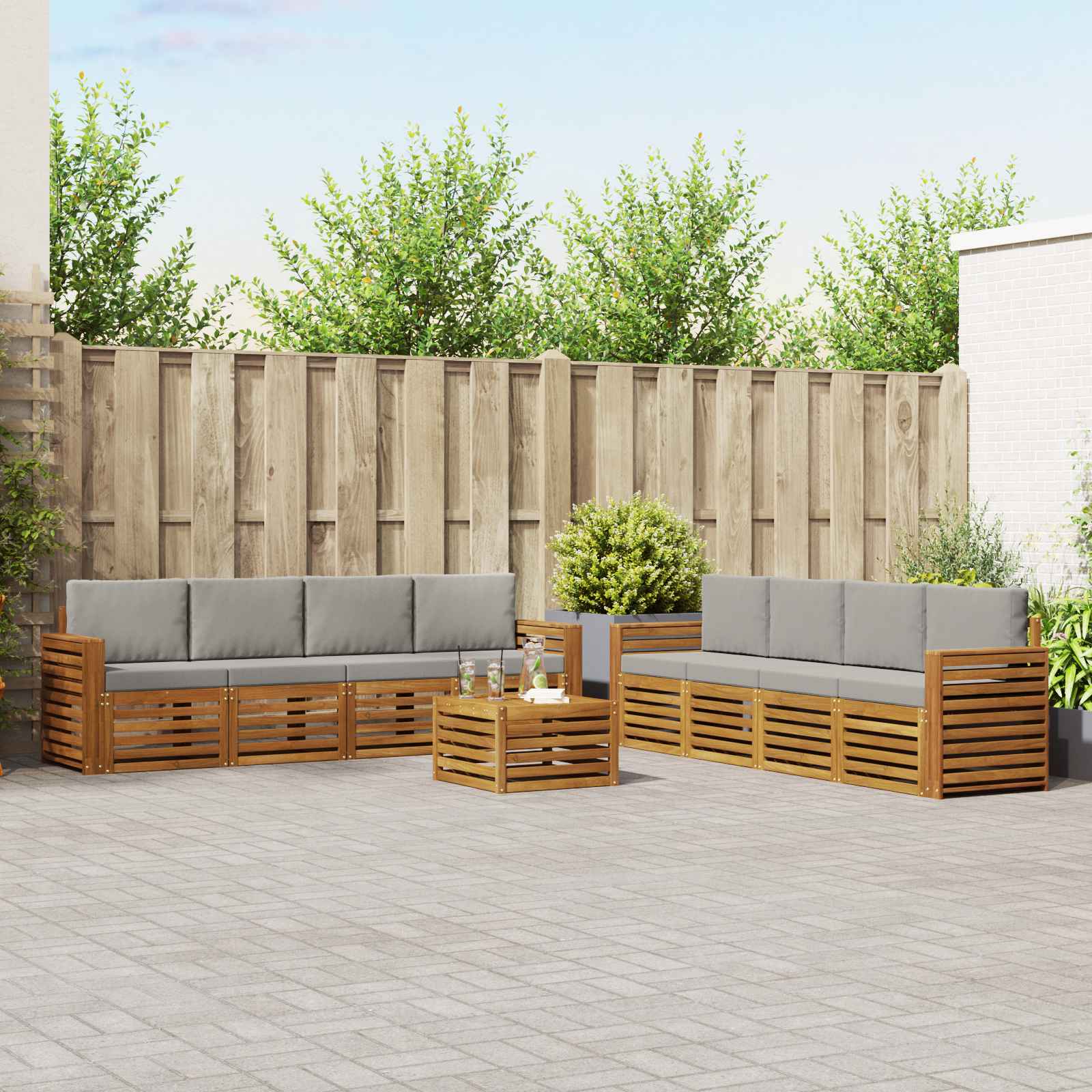 Sofa-Sets 9 pcs Natuurlijk en Lichtgrijs Massief Acaciahout image 1