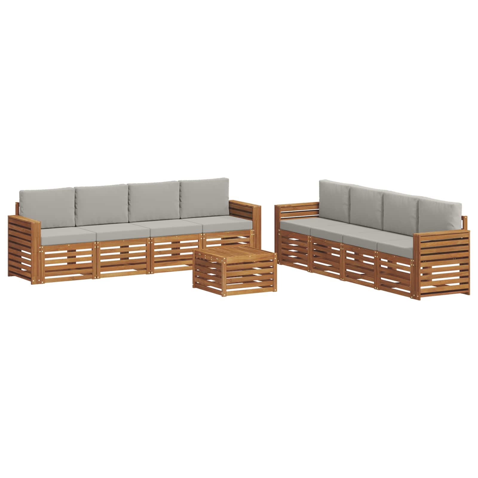 Sofa-Sets 9 pcs Natuurlijk en Lichtgrijs Massief Acaciahout image 2