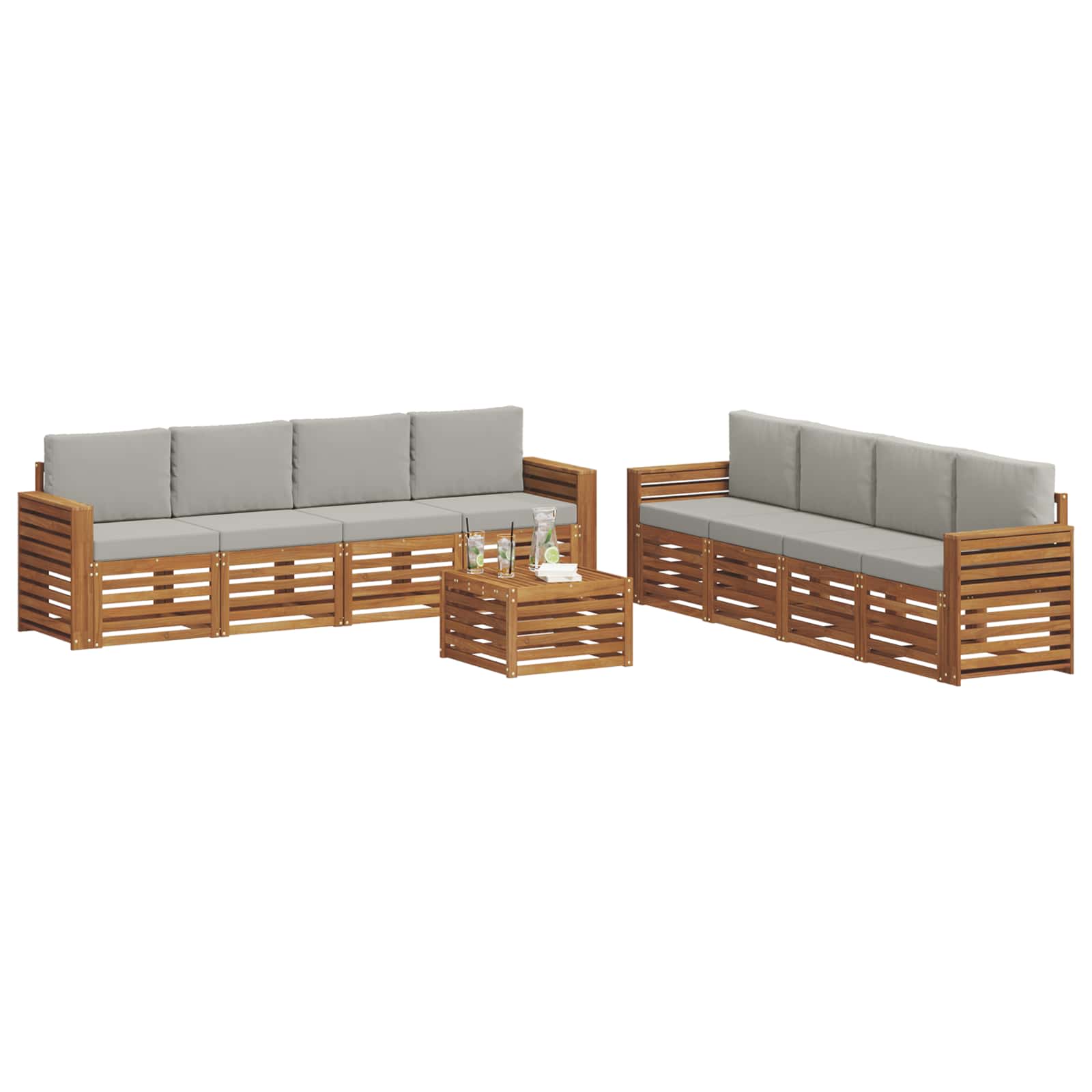 Sofa-Sets 9 pcs Natuurlijk en Lichtgrijs Massief Acaciahout image 3