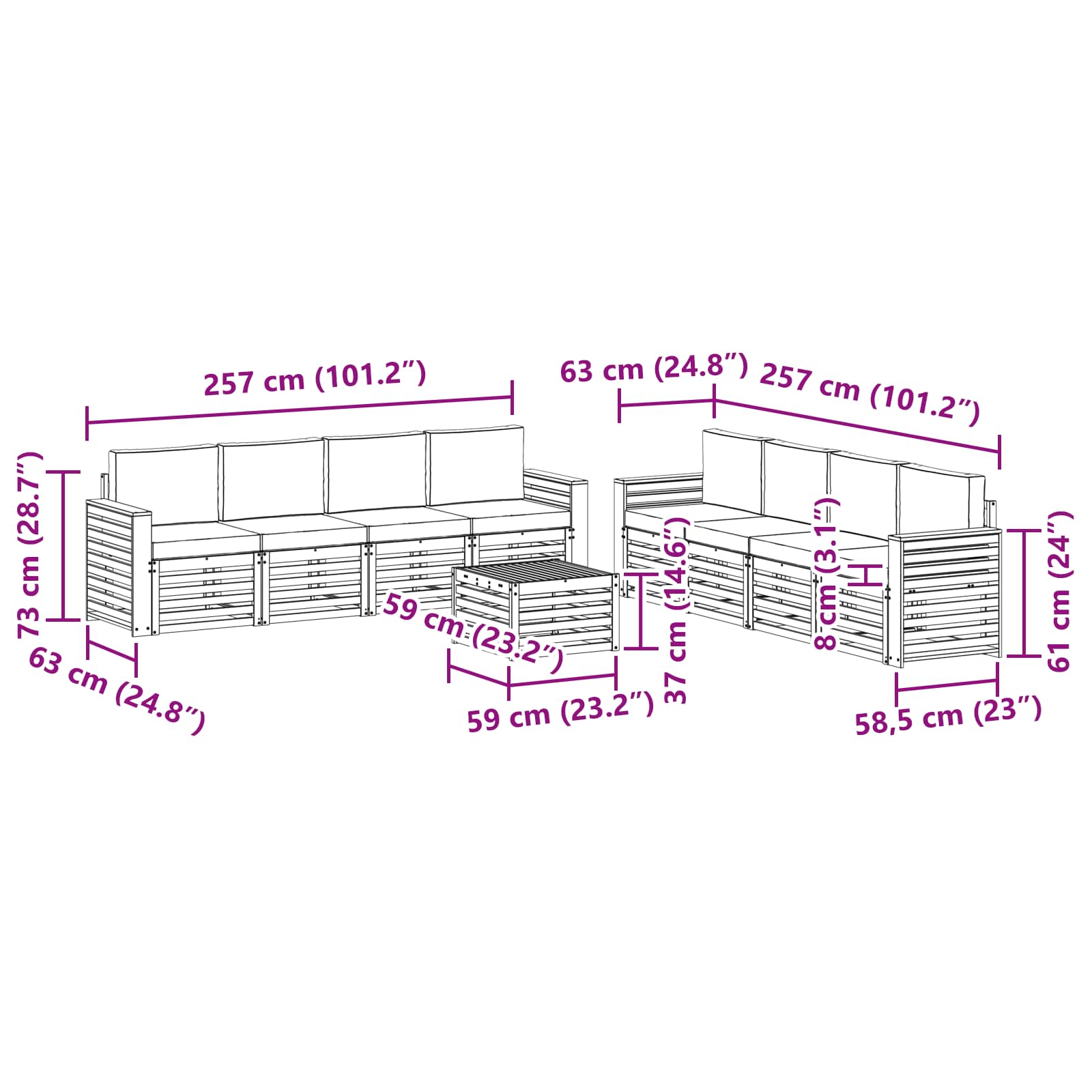 Sofa-Sets 9 pcs Natuurlijk en Lichtgrijs Massief Acaciahout image 8