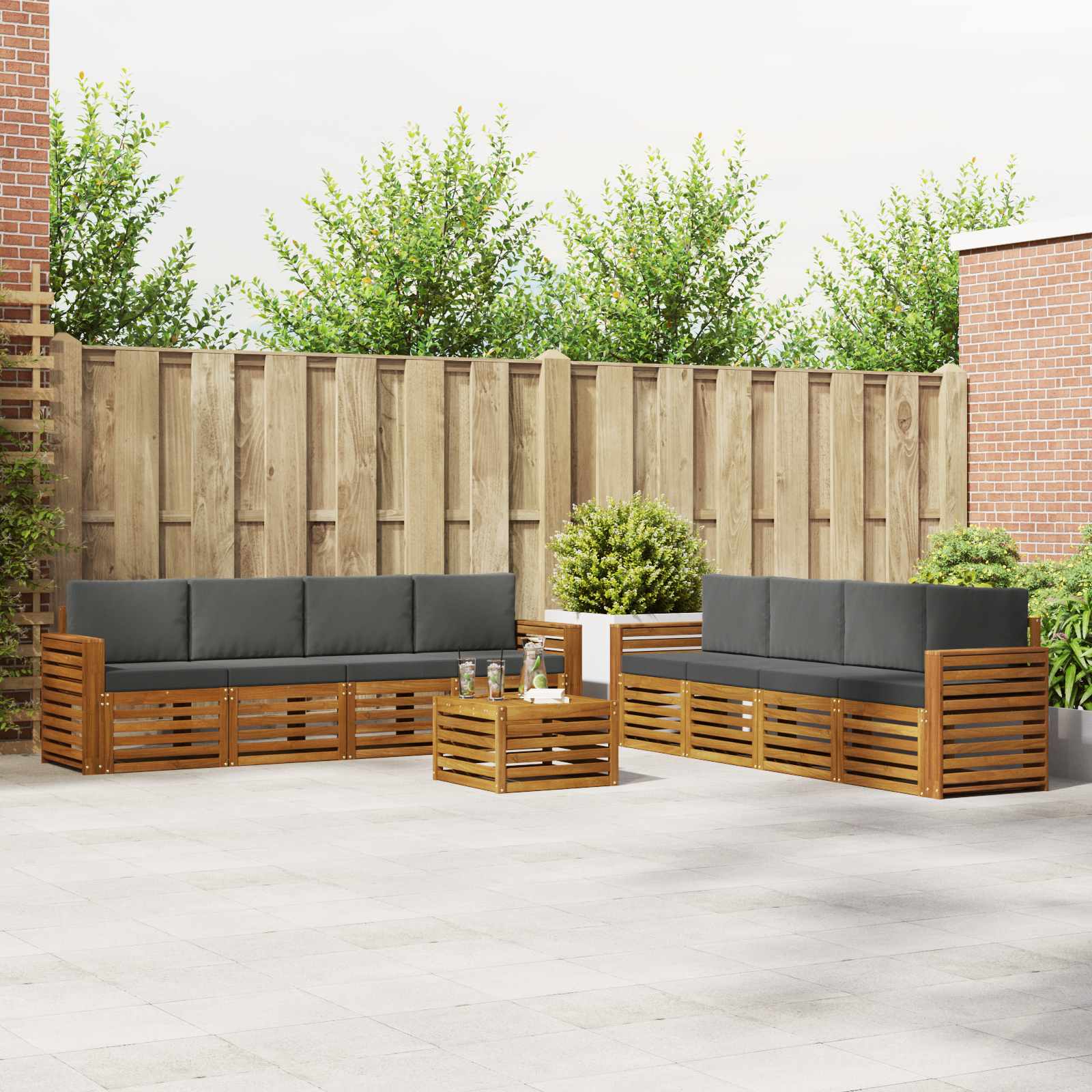 vidaXL Sofagarnituren 9 pcs Natur und Anthrazit Massivholz Akazie