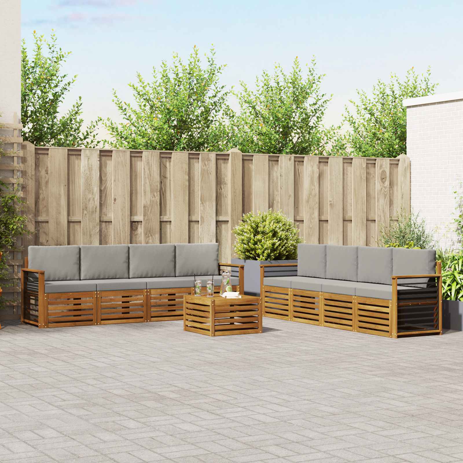 Sofa-Sets 9 pcs Natuurlijk en Lichtgrijs Massief Acaciahout image 1