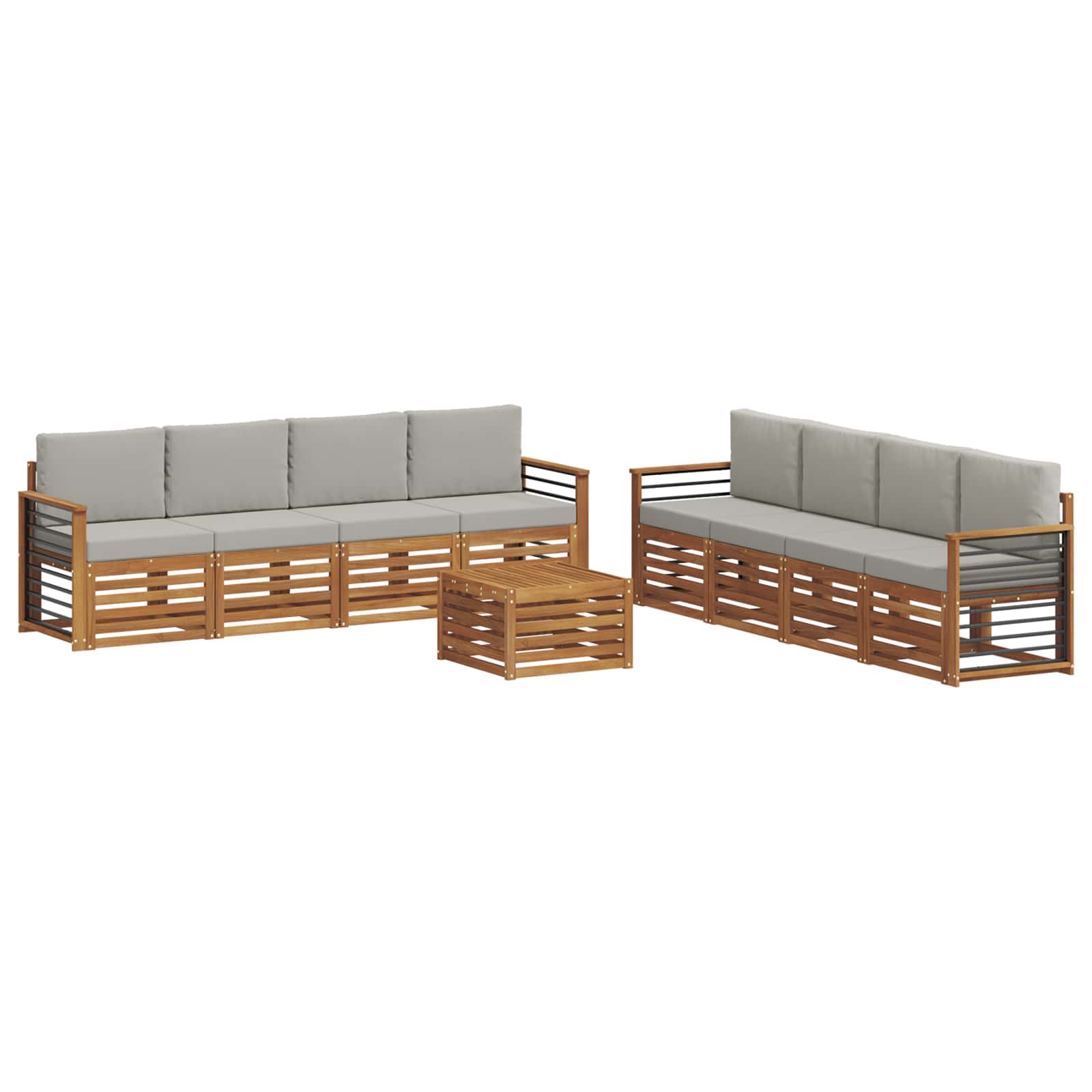 Sofa-Sets 9 pcs Natuurlijk en Lichtgrijs Massief Acaciahout image 2