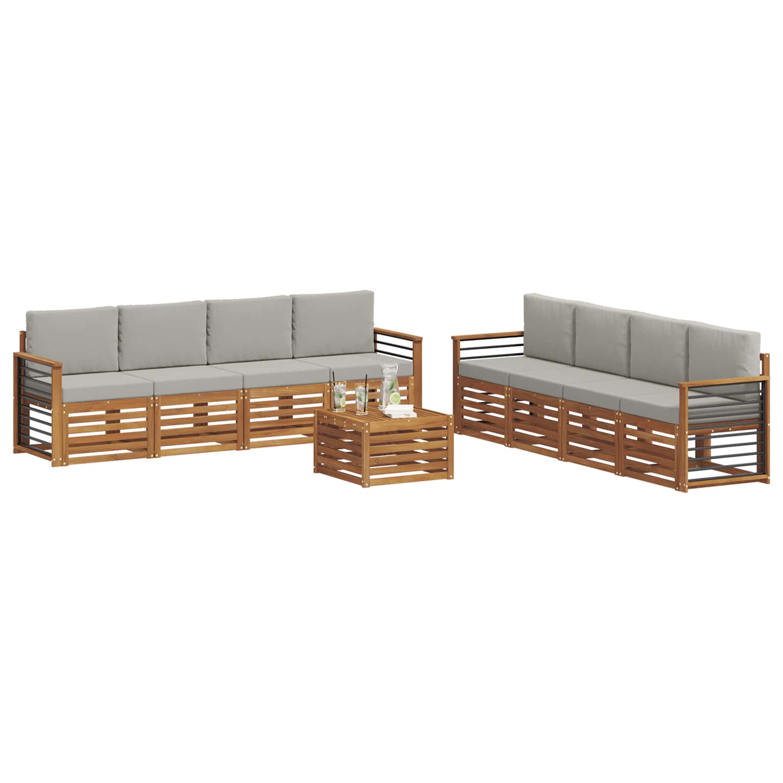 Sofa-Sets 9 pcs Natuurlijk en Lichtgrijs Massief Acaciahout image 3