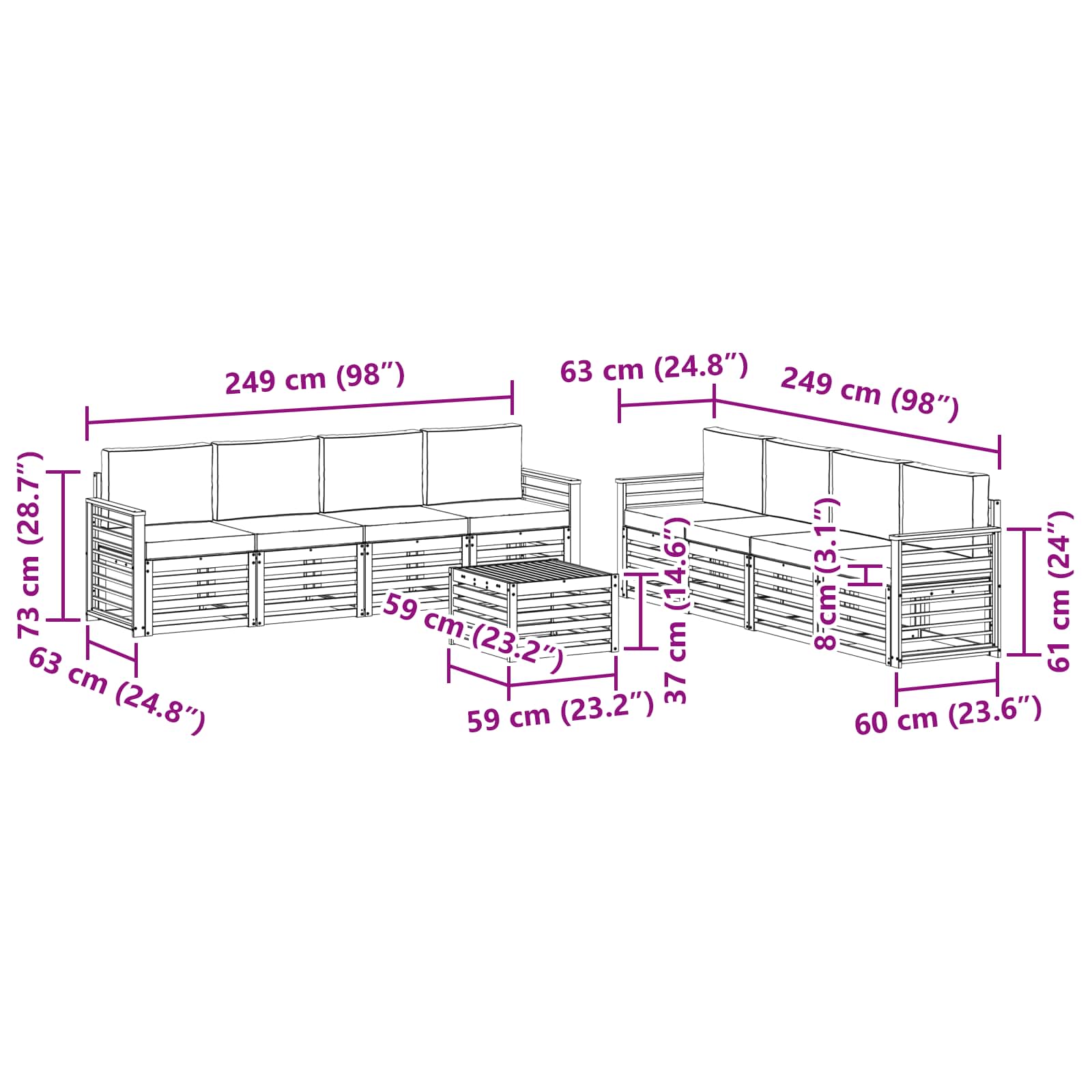 Sofa-Sets 9 pcs Natuurlijk en Lichtgrijs Massief Acaciahout image 7