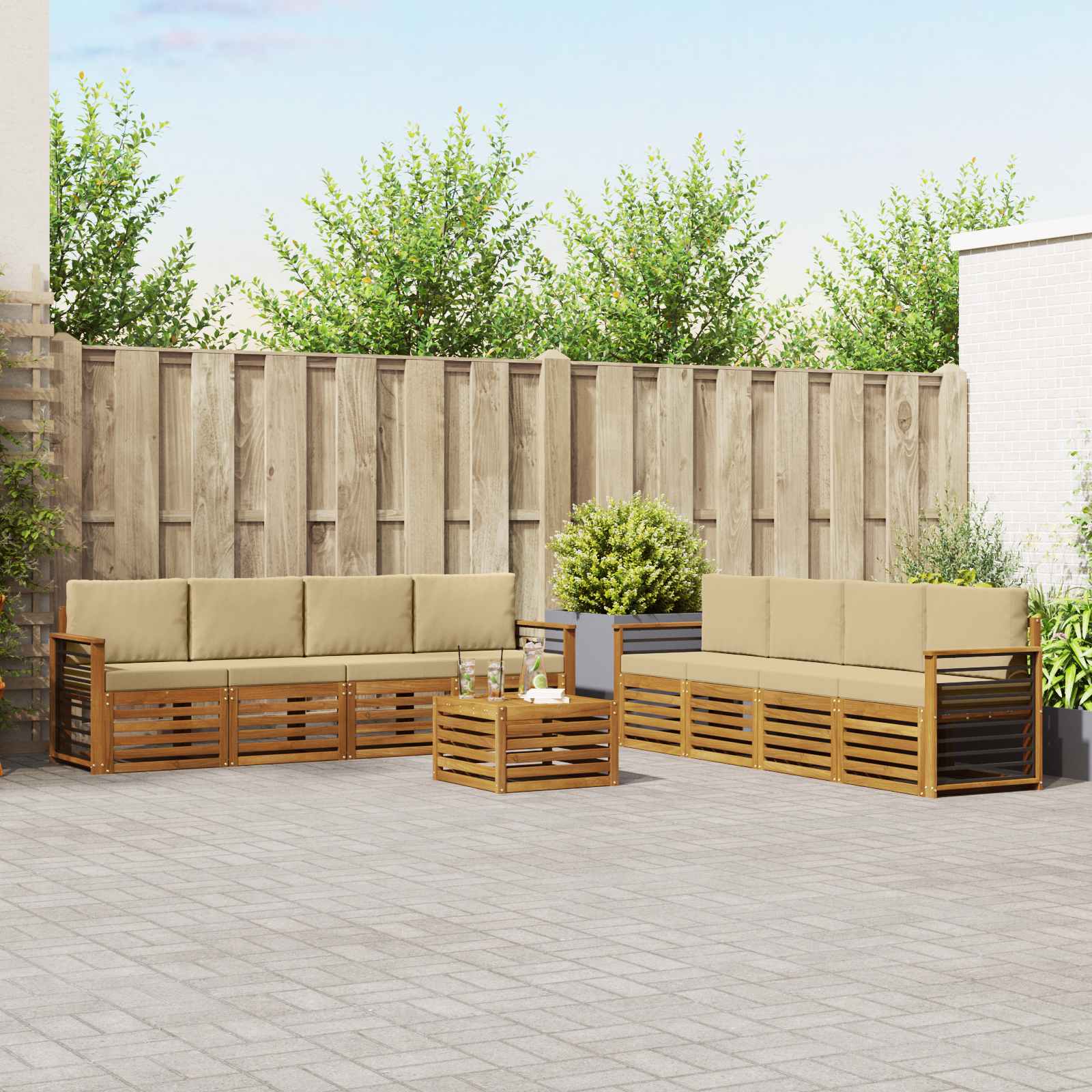 vidaXL Sofagarnituren 9 pcs Natur und Beige Massivholz Akazie