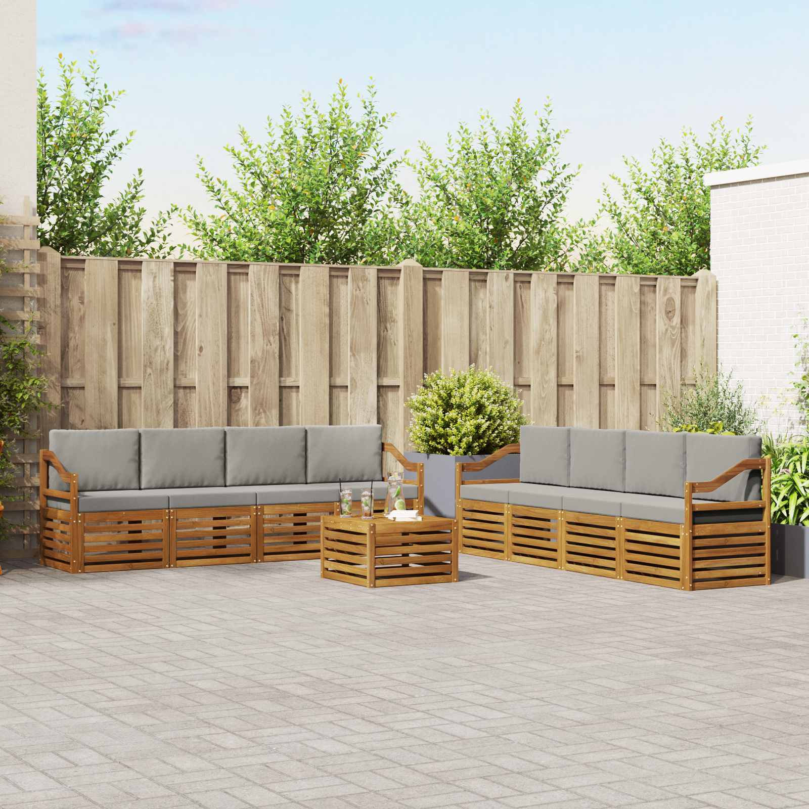 Sofa-Sets 9 pcs Natuurlijk en Lichtgrijs Massief Acaciahout image 1