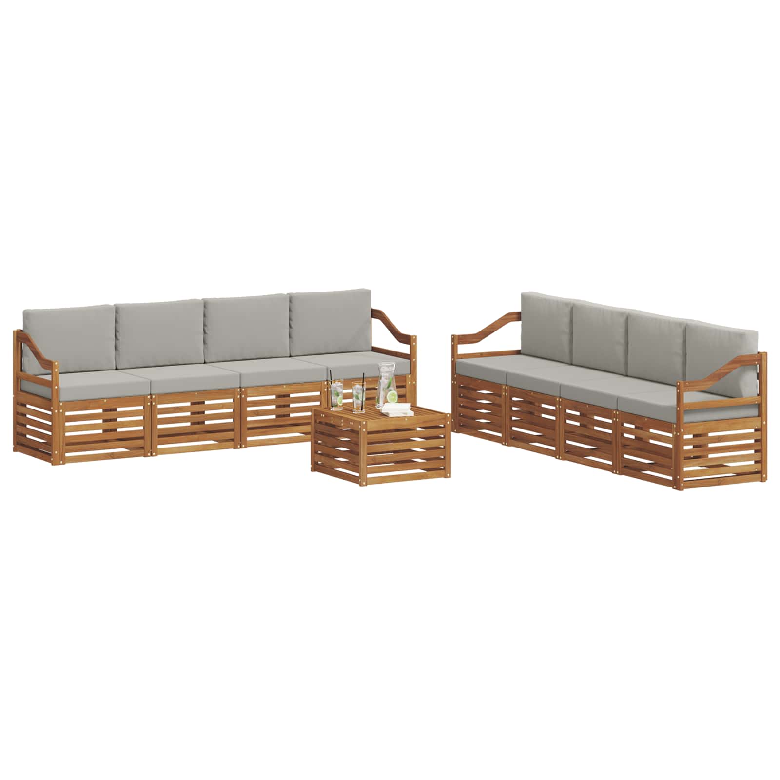 Sofa-Sets 9 pcs Natuurlijk en Lichtgrijs Massief Acaciahout image 3