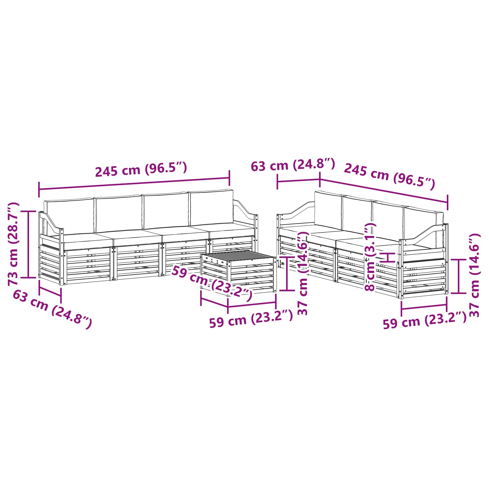 Sofa-Sets 9 pcs Natuurlijk en Lichtgrijs Massief Acaciahout image 7
