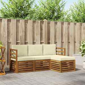 Zunanja garnitura za sedenje z blazino 4 pcs Naravna in smetana