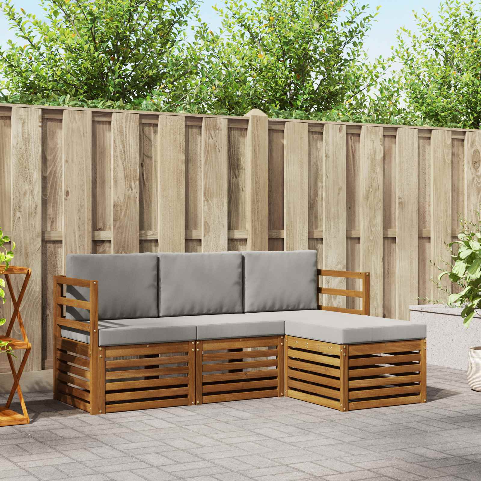 Sofa-Sets 4 pcs Natuurlijk en Lichtgrijs Massief Acaciahout image 1