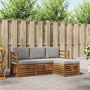 Zunanja garnitura za sedenje 4 pcs Naravna in svetlo siva