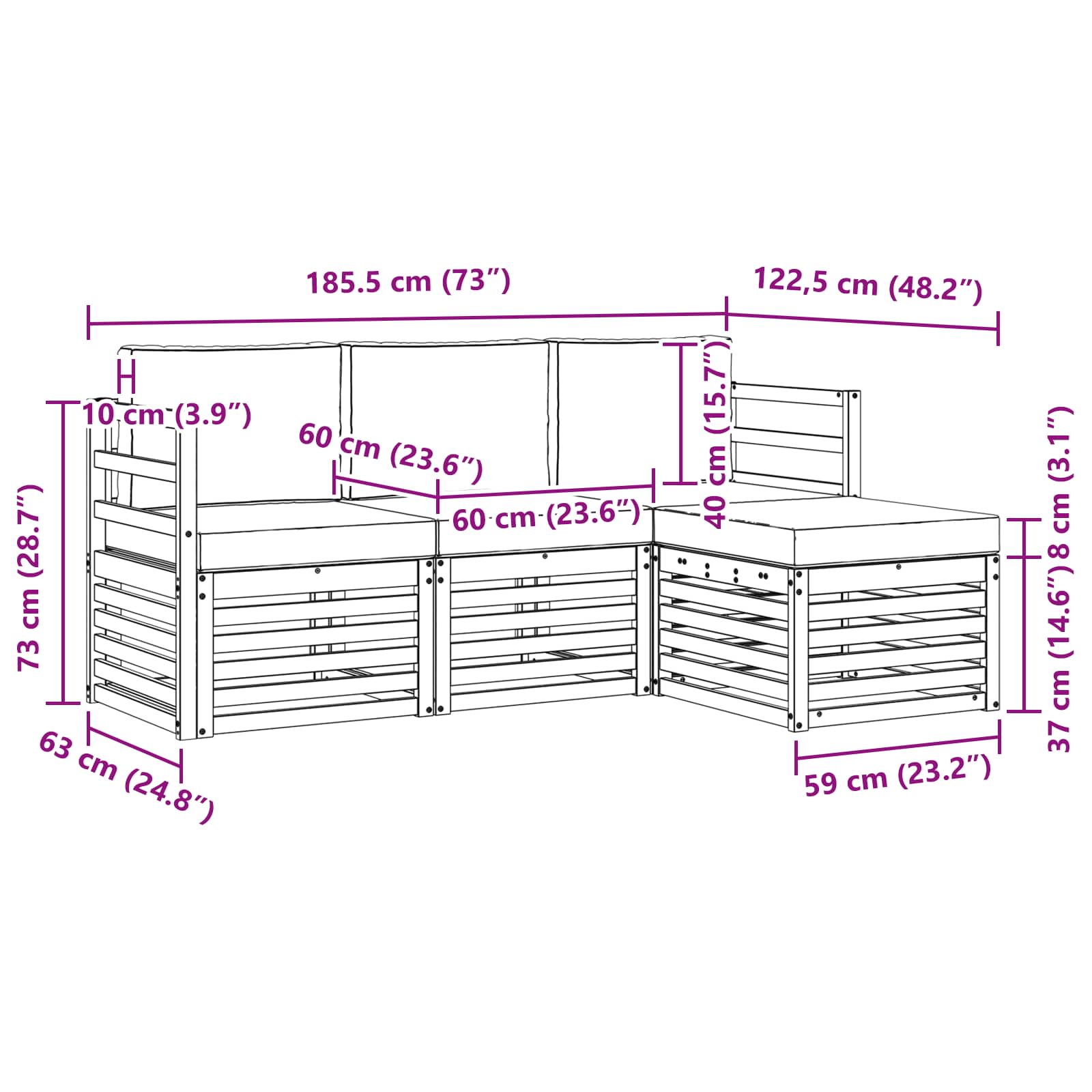 Sofa-Sets 4 pcs Natuurlijk en Lichtgrijs Massief Acaciahout image 6