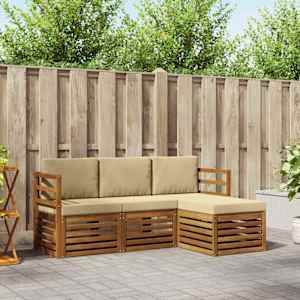 Zunanja garnitura za sedenje z blazino 4 pcs Naravna in bež