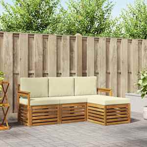 Zunanja garnitura za sedenje z blazino 4 pcs Naravna in smetana