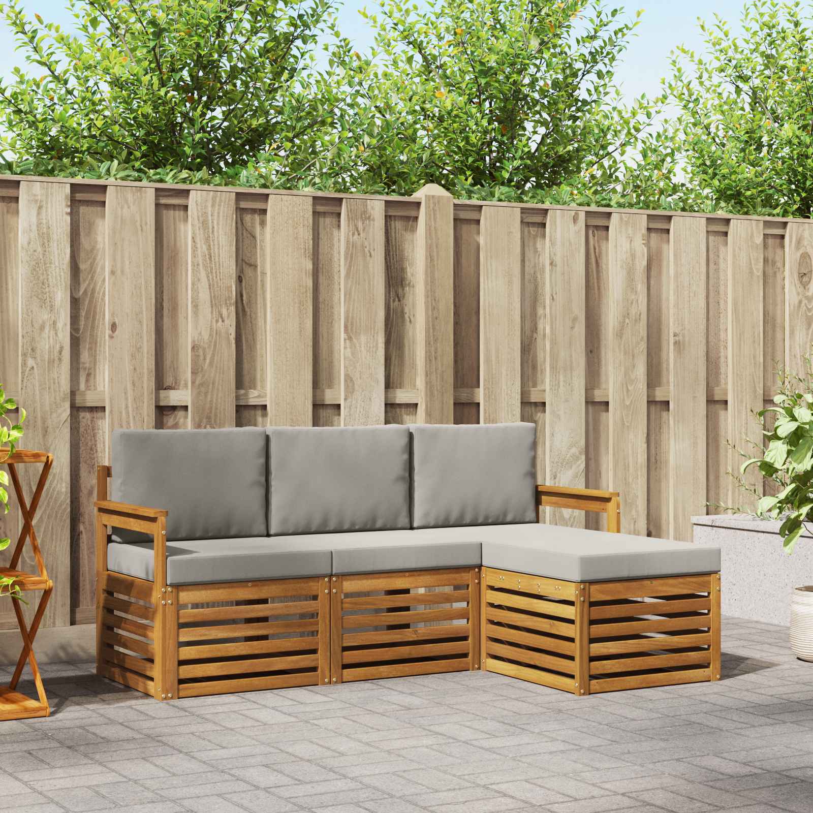 Sofa-Sets 4 pcs Natuurlijk en Lichtgrijs Massief Acaciahout image 1