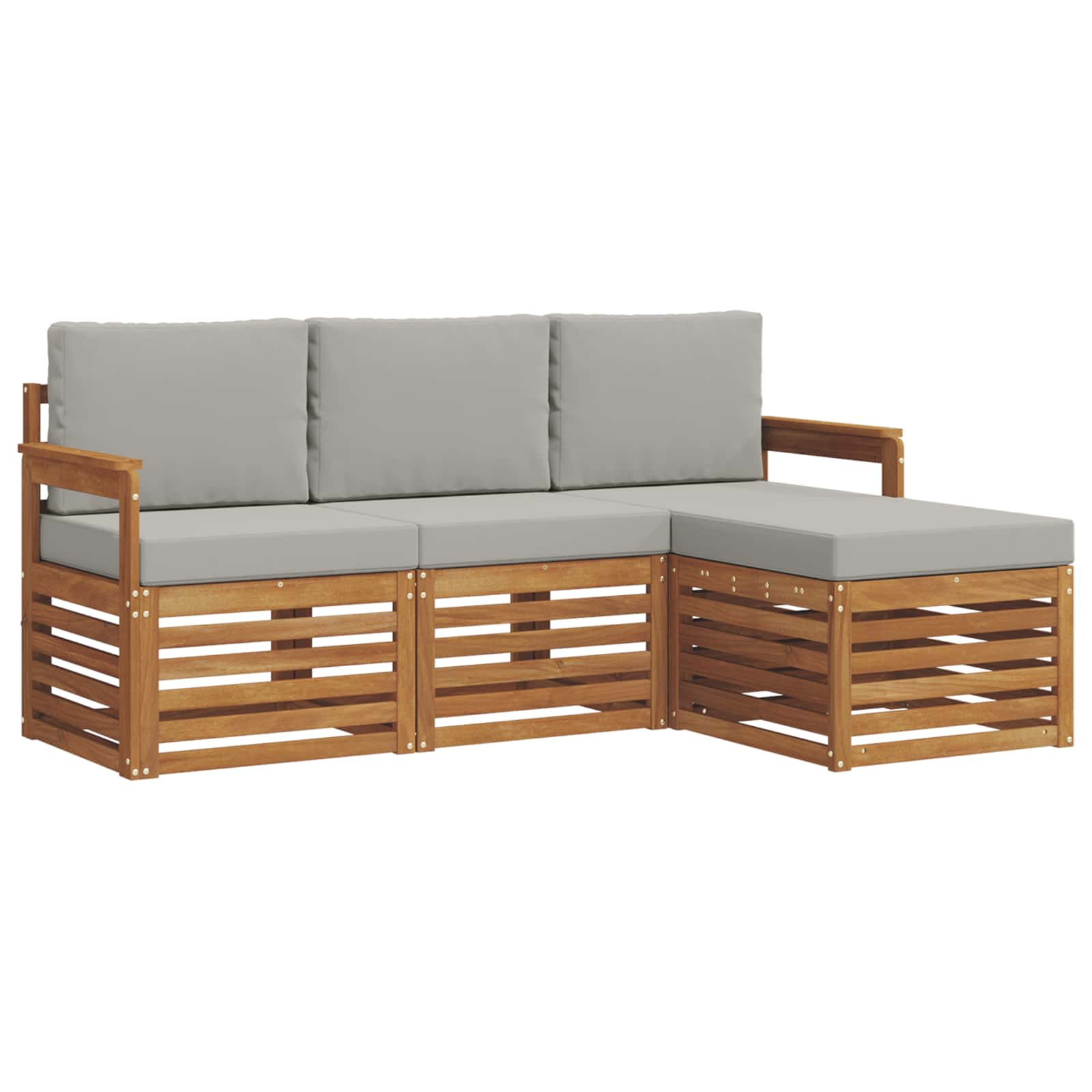 Sofa-Sets 4 pcs Natuurlijk en Lichtgrijs Massief Acaciahout image 2