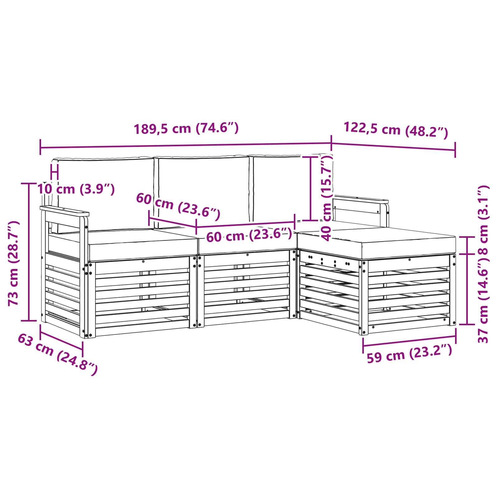 Sofa-Sets 4 pcs Natuurlijk en Lichtgrijs Massief Acaciahout image 6