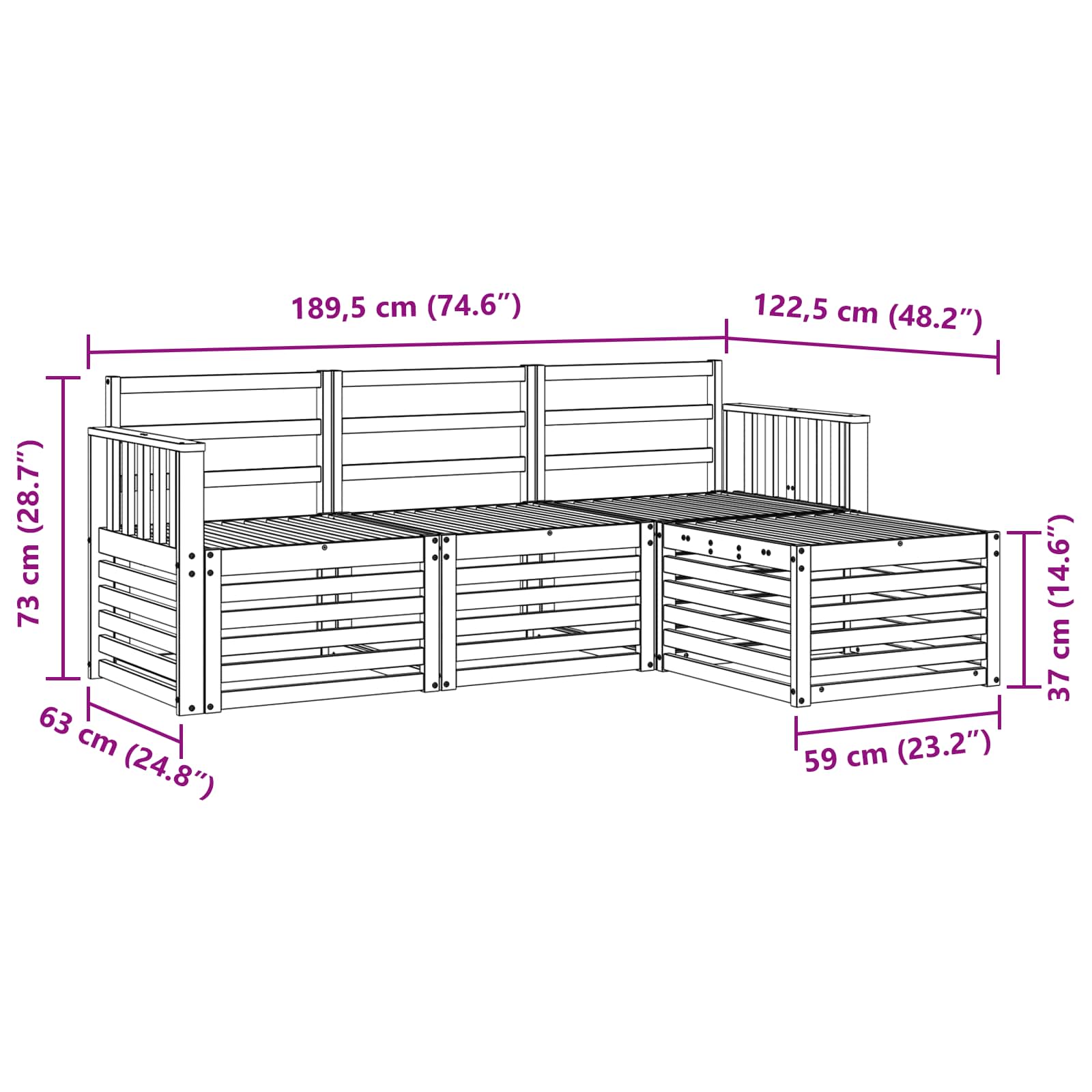 Sedežne garniture 4 pcs Naravna Masiven les akacije - slika 7