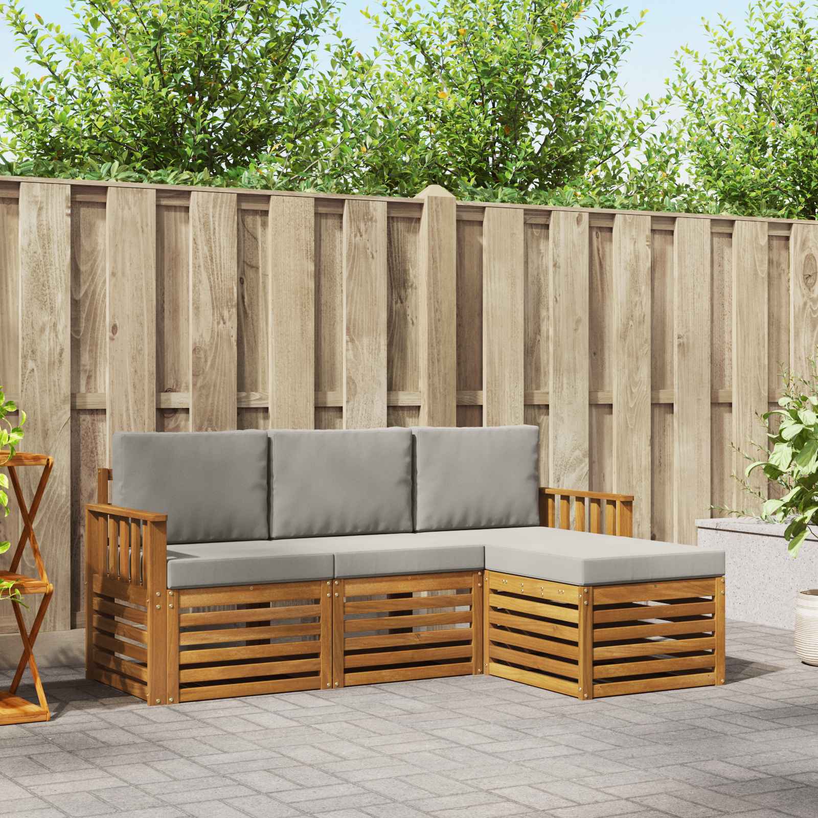 vidaXL Sofagarnituren 4 pcs Natürlich und Hellgrau Massivholz Akazie