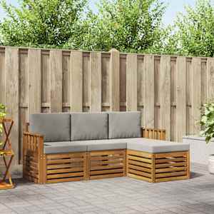 Zunanja garnitura za sedenje 4 pcs Naravna in svetlo siva