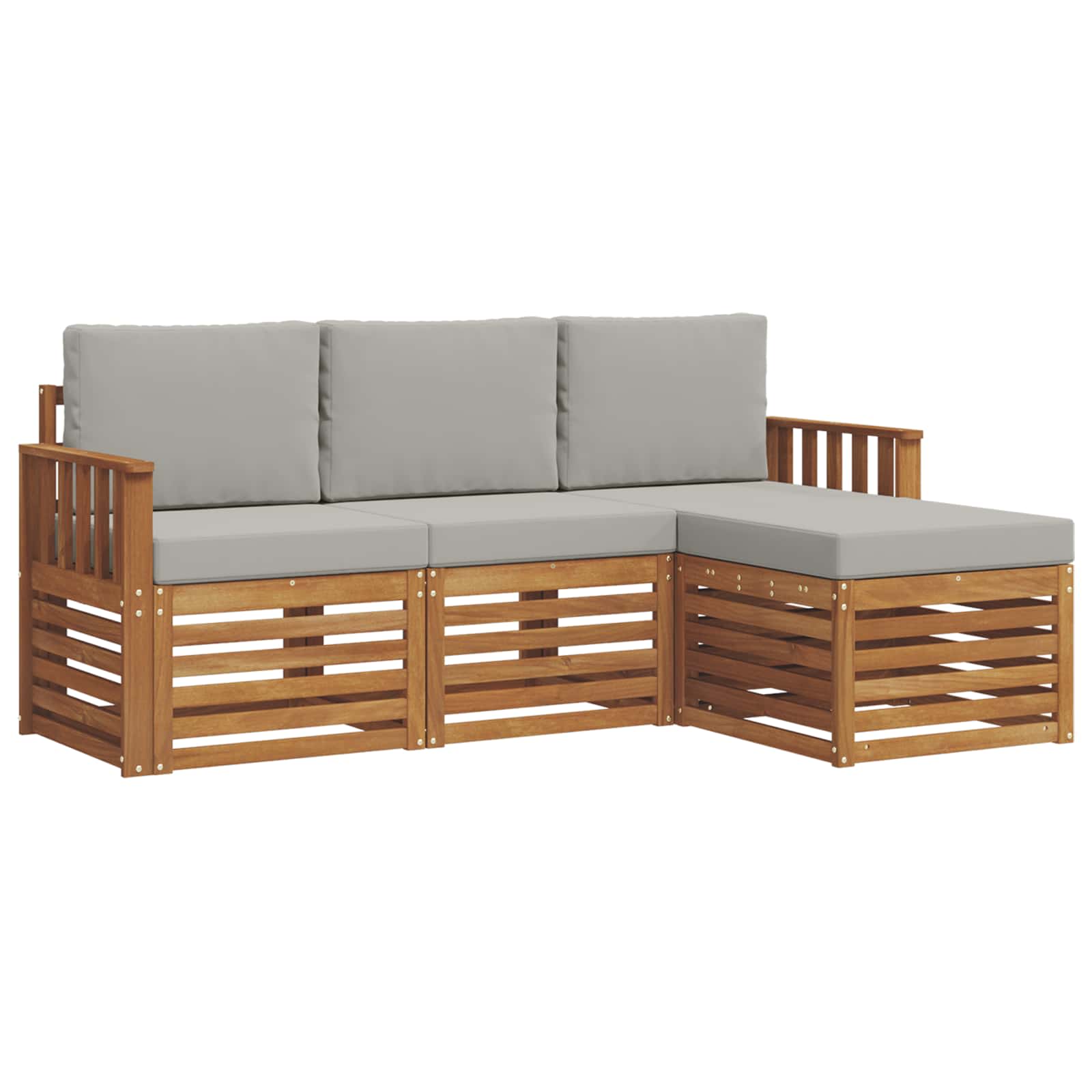 Thumbnail - vidaXL Sofagarnituren 4 pcs Natürlich und Hellgrau Massivholz Akazie