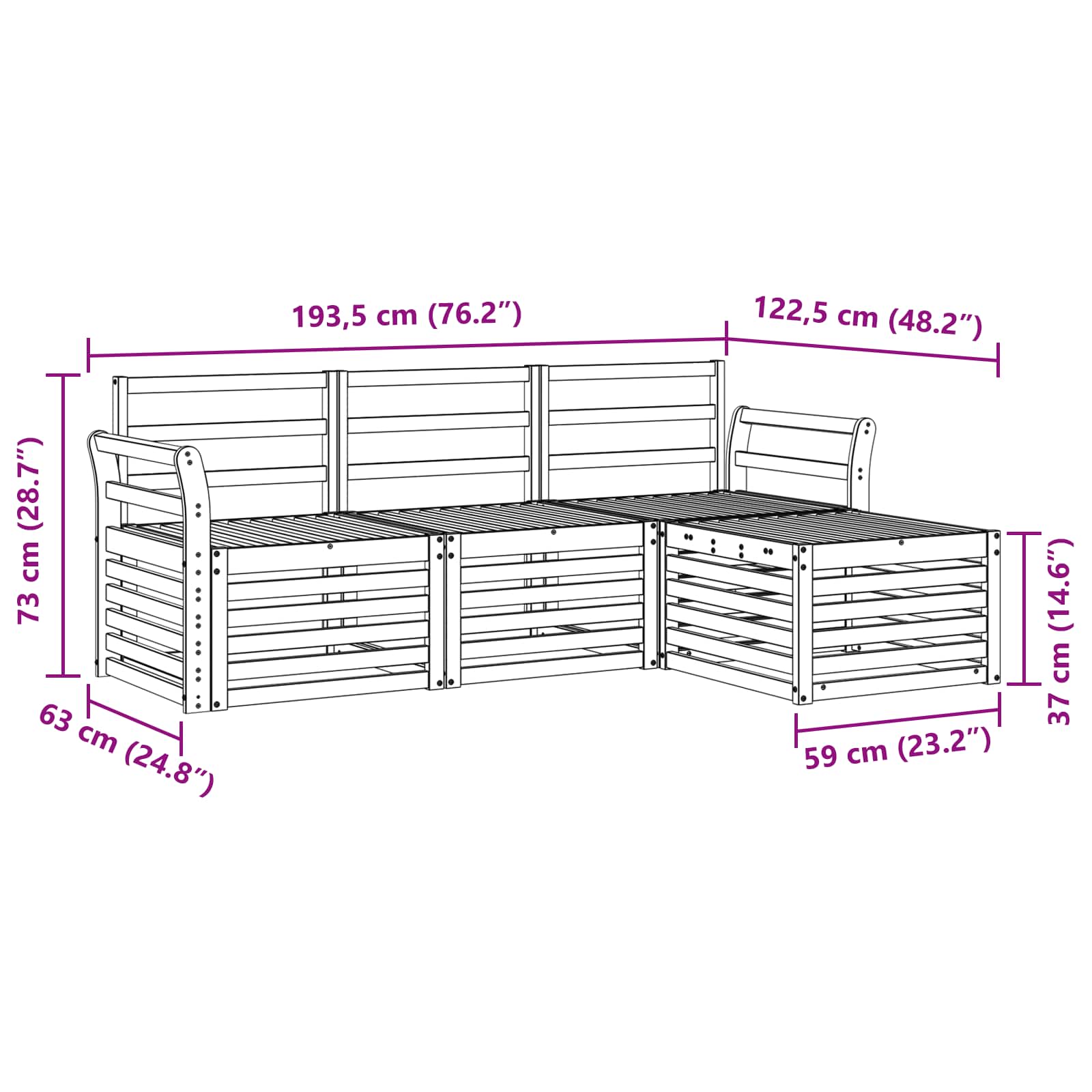 Sedežne garniture 4 pcs Naravna Masiven les akacije - slika 7