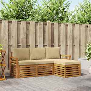 Zunanja garnitura za sedenje z blazino 4 pcs Naravna in bež