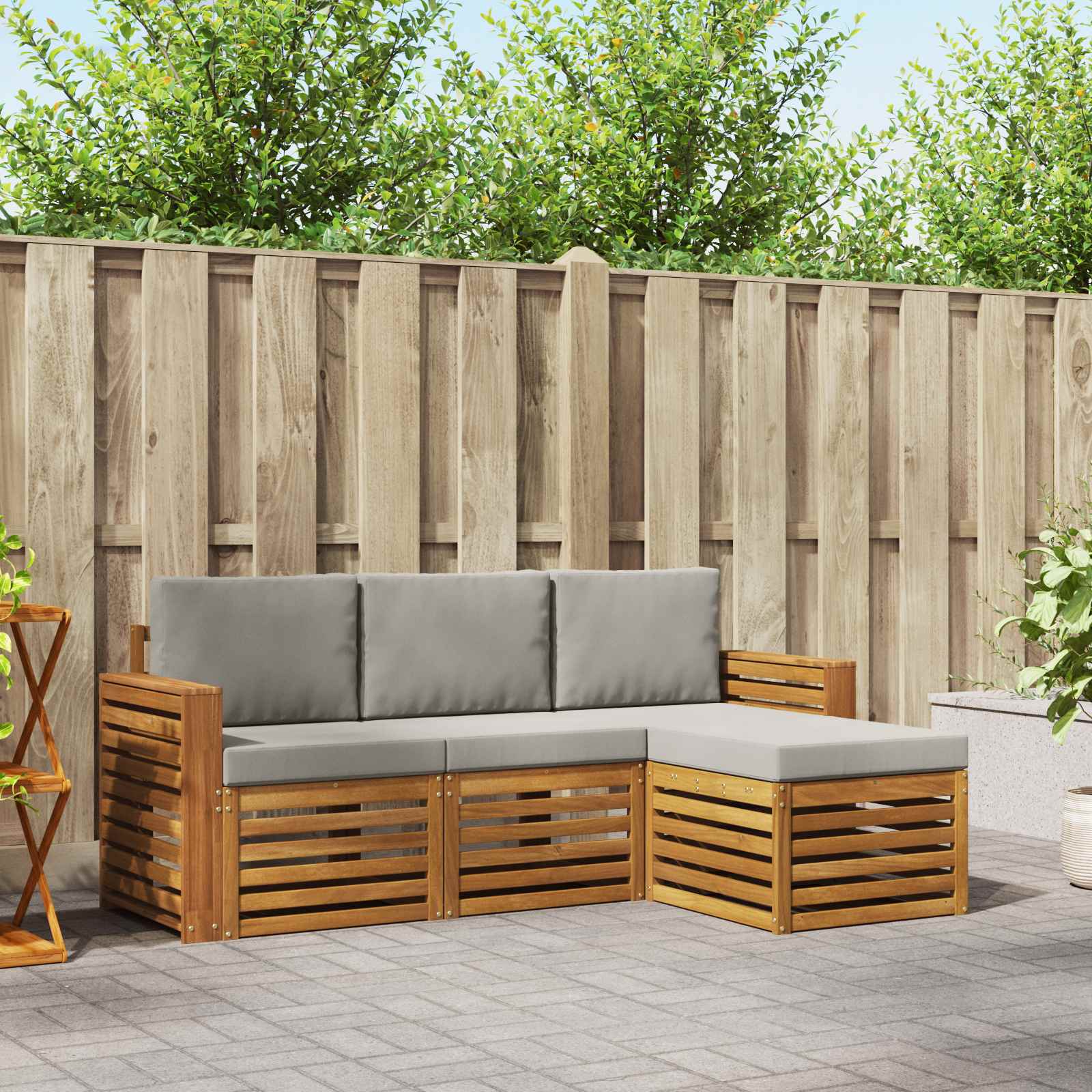 Sofa-Sets 4 pcs Natuurlijk en Lichtgrijs Massief Acaciahout image 1