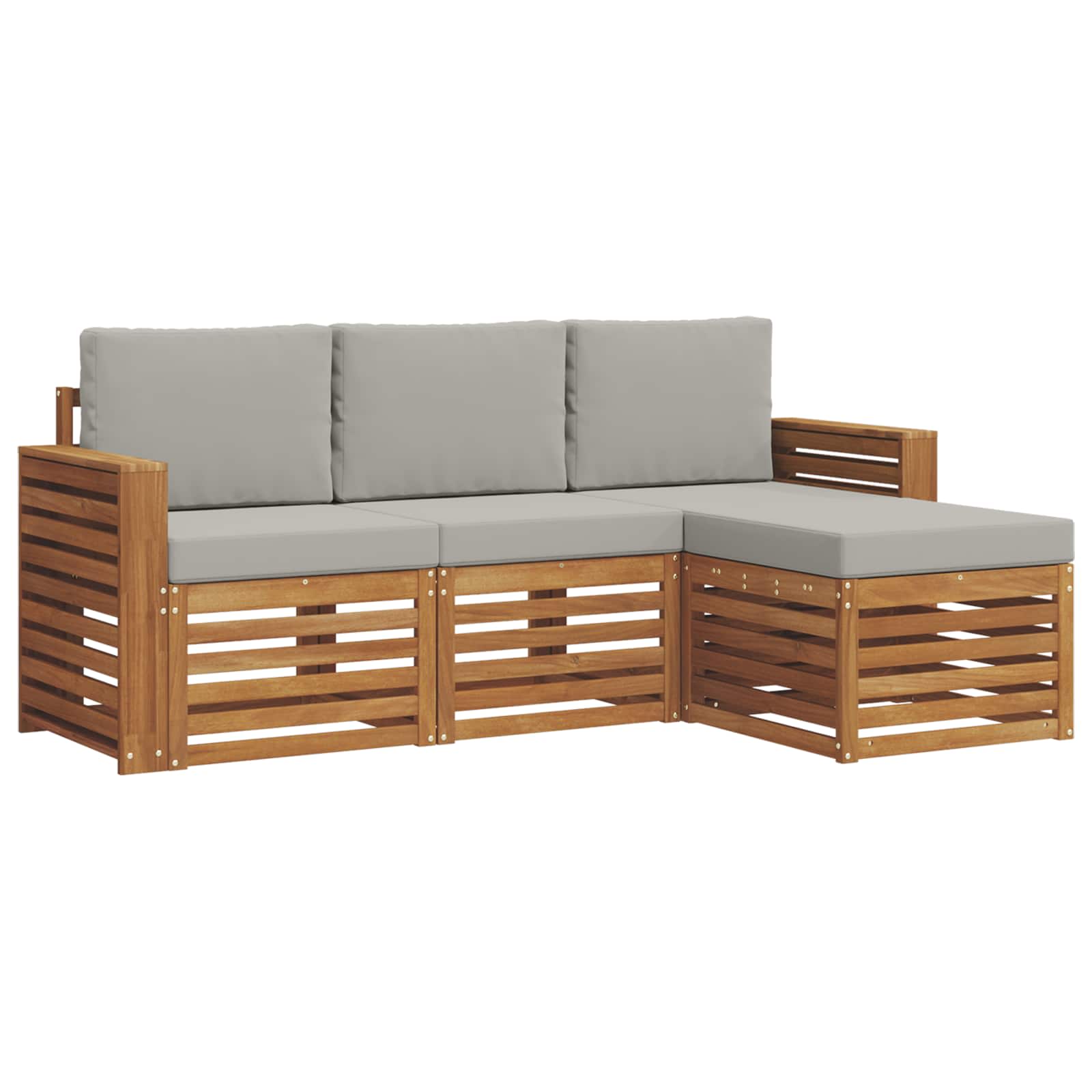 Sofa-Sets 4 pcs Natuurlijk en Lichtgrijs Massief Acaciahout image 2