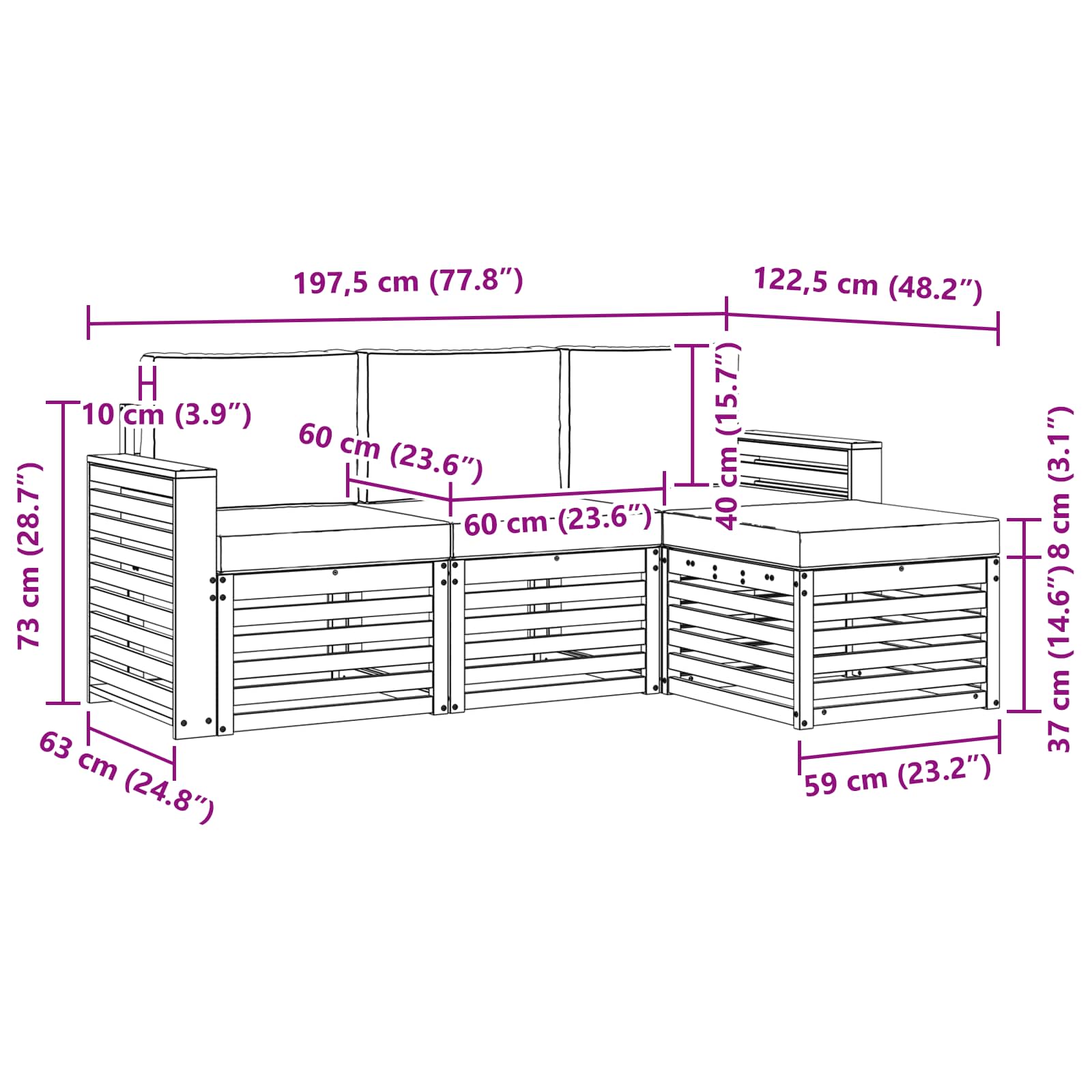 Sofa-Sets 4 pcs Natuurlijk en Lichtgrijs Massief Acaciahout image 6