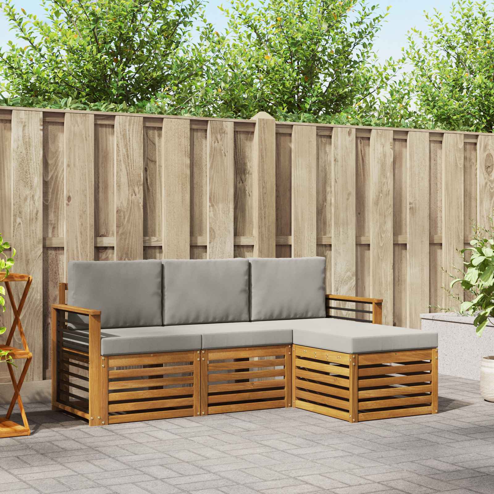 Sofa-Sets 4 pcs Natuurlijk en Lichtgrijs Massief Acaciahout image 1