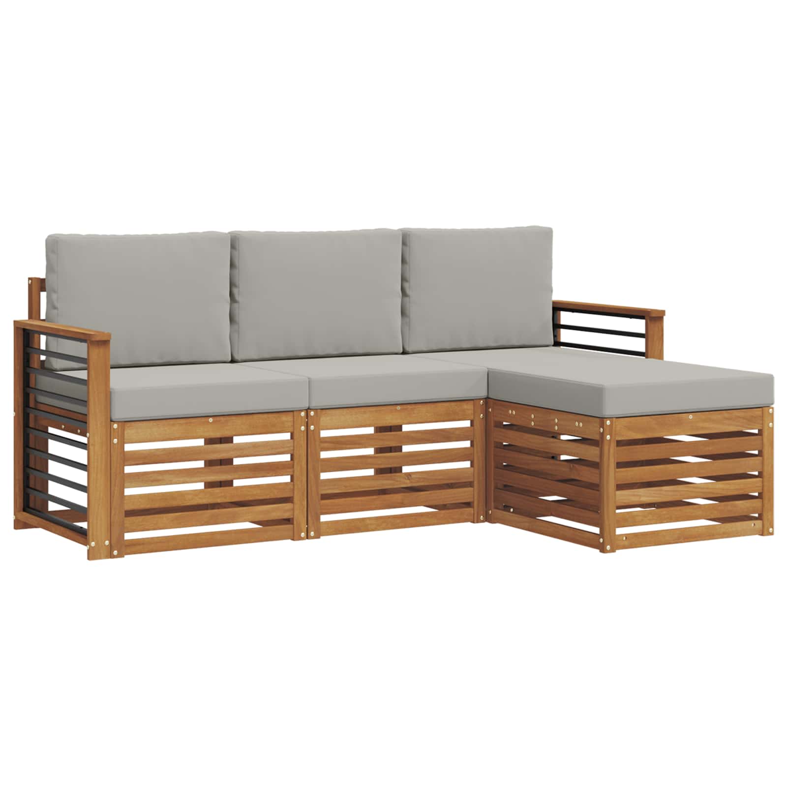 Sofa-Sets 4 pcs Natuurlijk en Lichtgrijs Massief Acaciahout image 2