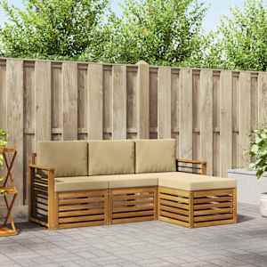 Zunanja garnitura za sedenje z blazino 4 pcs Naravna in bež