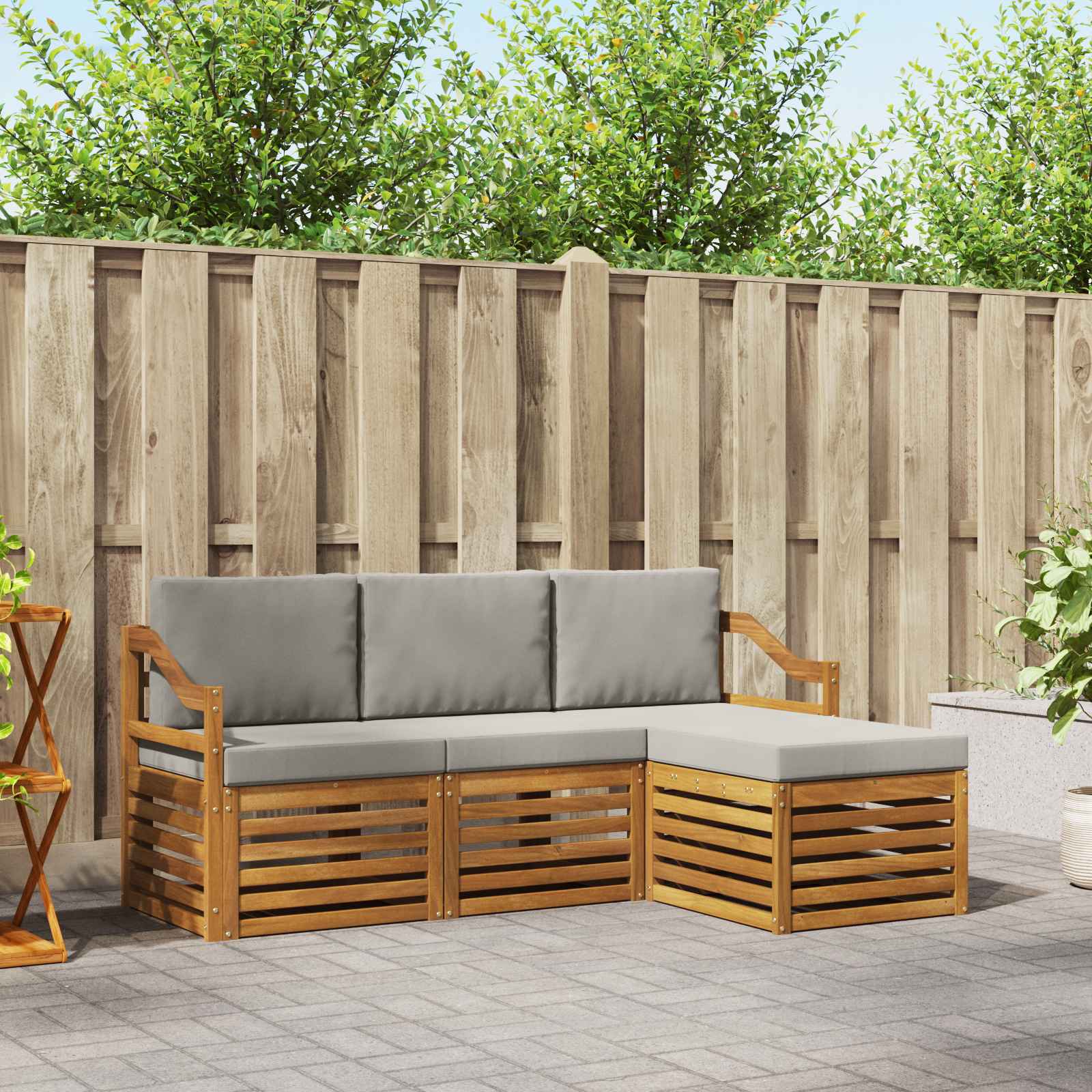 vidaXL Sofagarnituren 4 pcs Natürlich und Hellgrau Massivholz Akazie