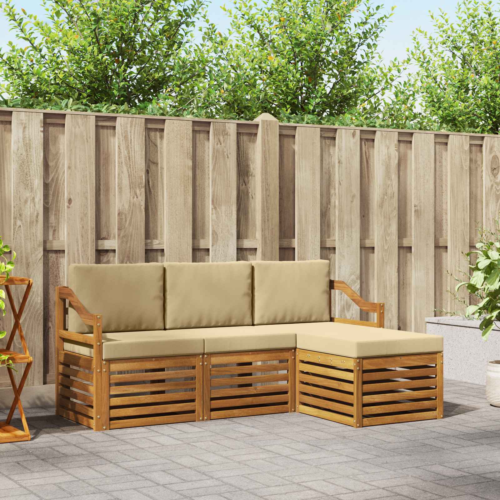 vidaXL Sofagarnituren 4 pcs Natur und Beige Massivholz Akazie