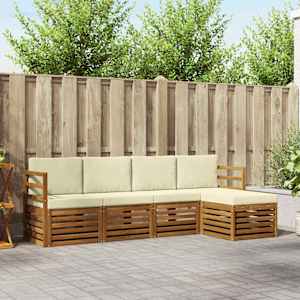 Sedežne garniture 5 pcs Naravna in smetana Masiven les akacije