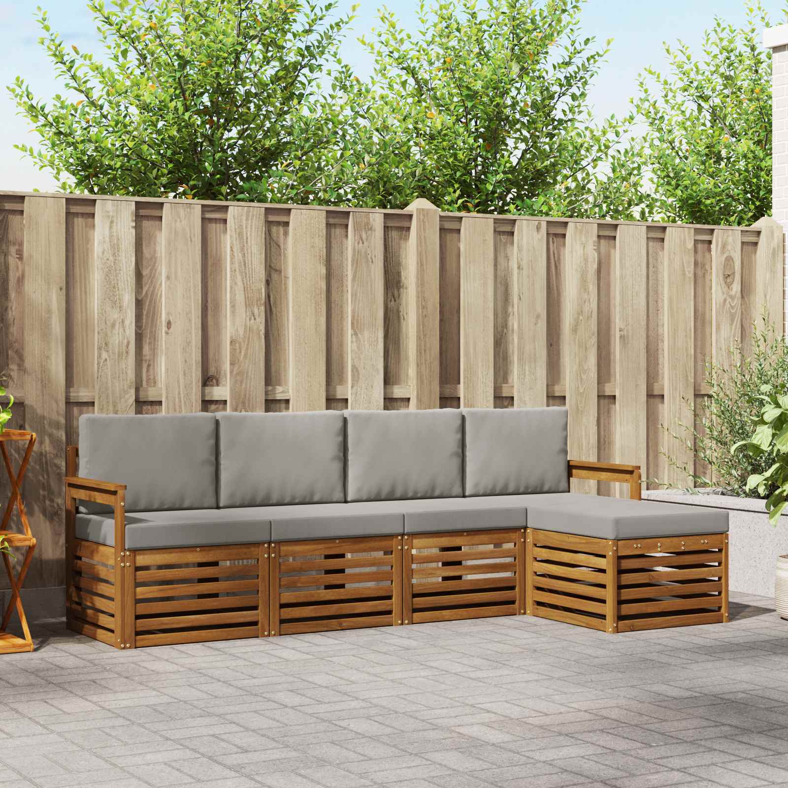 Sofa-Sets 5 pcs Natuurlijk en Lichtgrijs Massief Acaciahout image 1