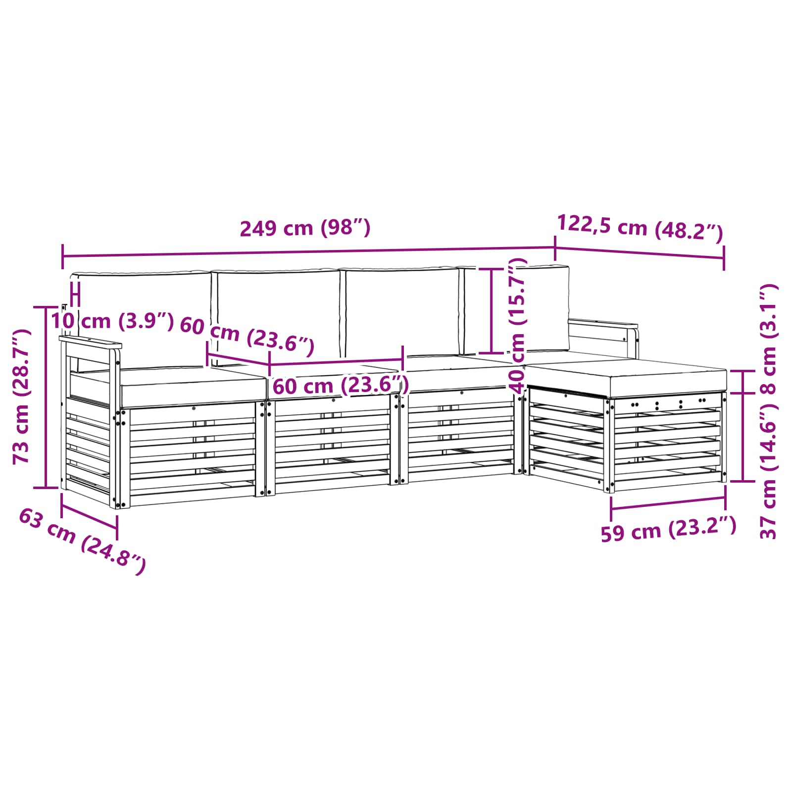 Sofa-Sets 5 pcs Natuurlijk en Lichtgrijs Massief Acaciahout image 6