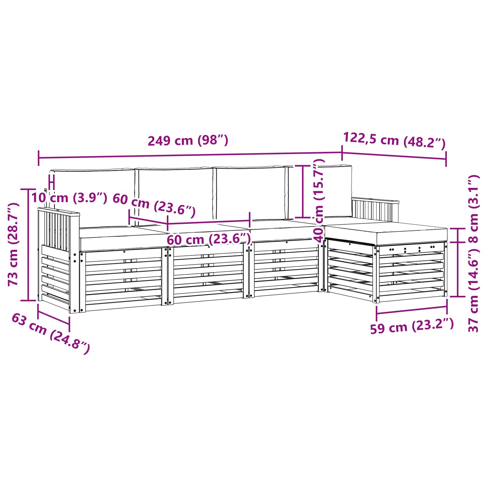 Sofa-Sets 5 pcs Natuurlijk en Lichtgrijs Massief Acaciahout image 6