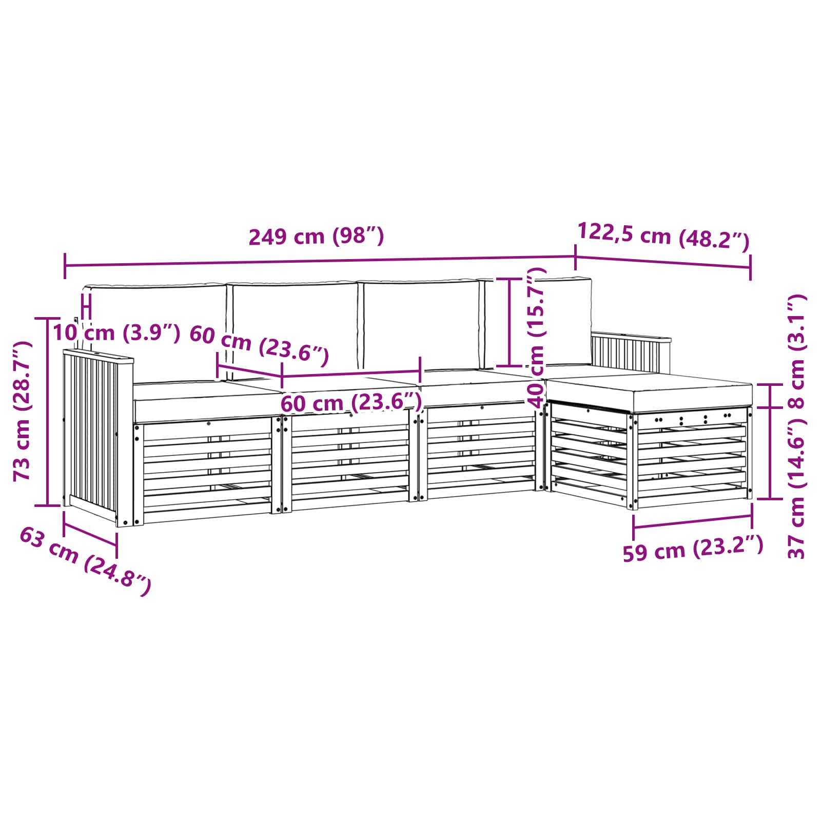 Sofa-Sets 5 pcs Natuurlijk en Lichtgrijs Massief Acaciahout image 6